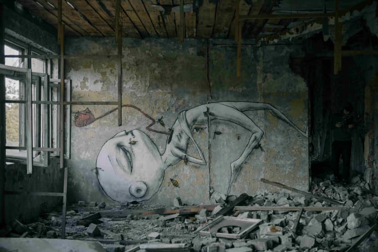 Surreal Mural in Ruins