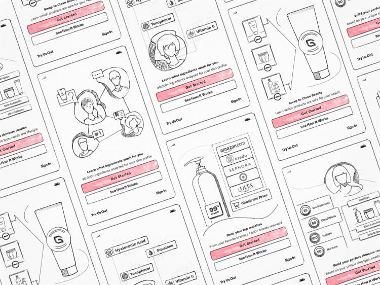 App interface wireframes