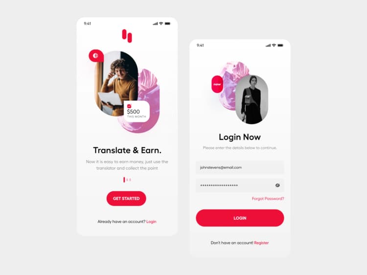 App login screens