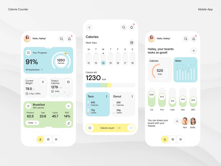 Calorie tracker screens