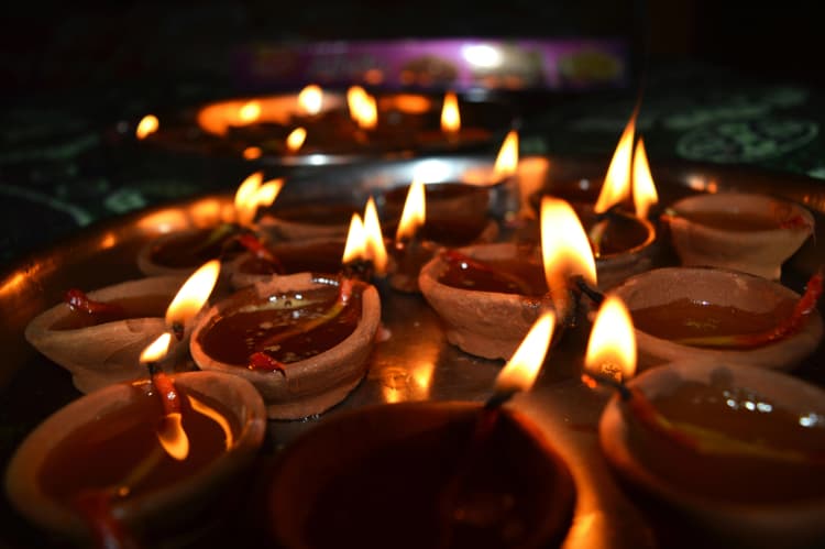 Flaming Diya Oil Lamps