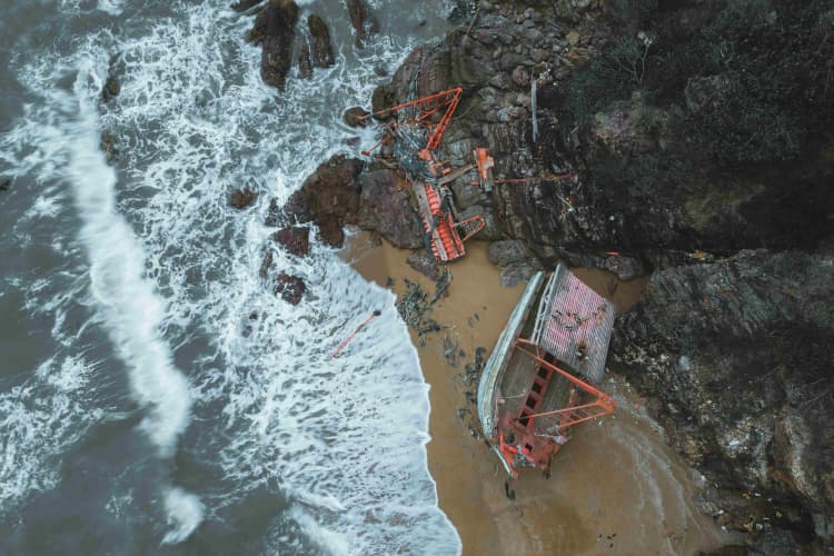 Shipwreck on Rocky Shore